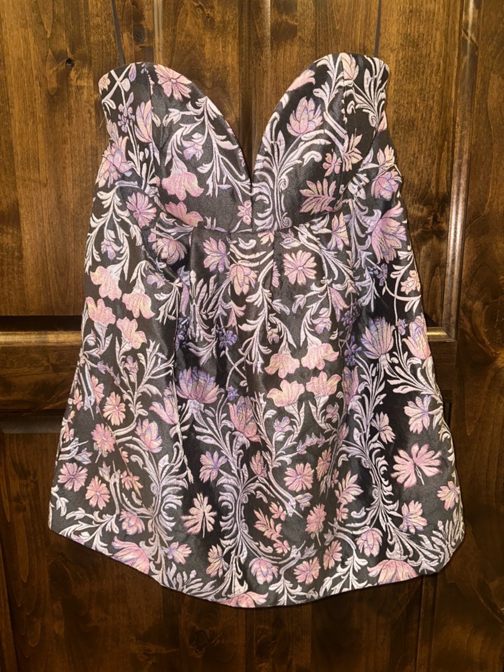Free People Strapless Mini Dress in Black with Pink and Lilac Floral